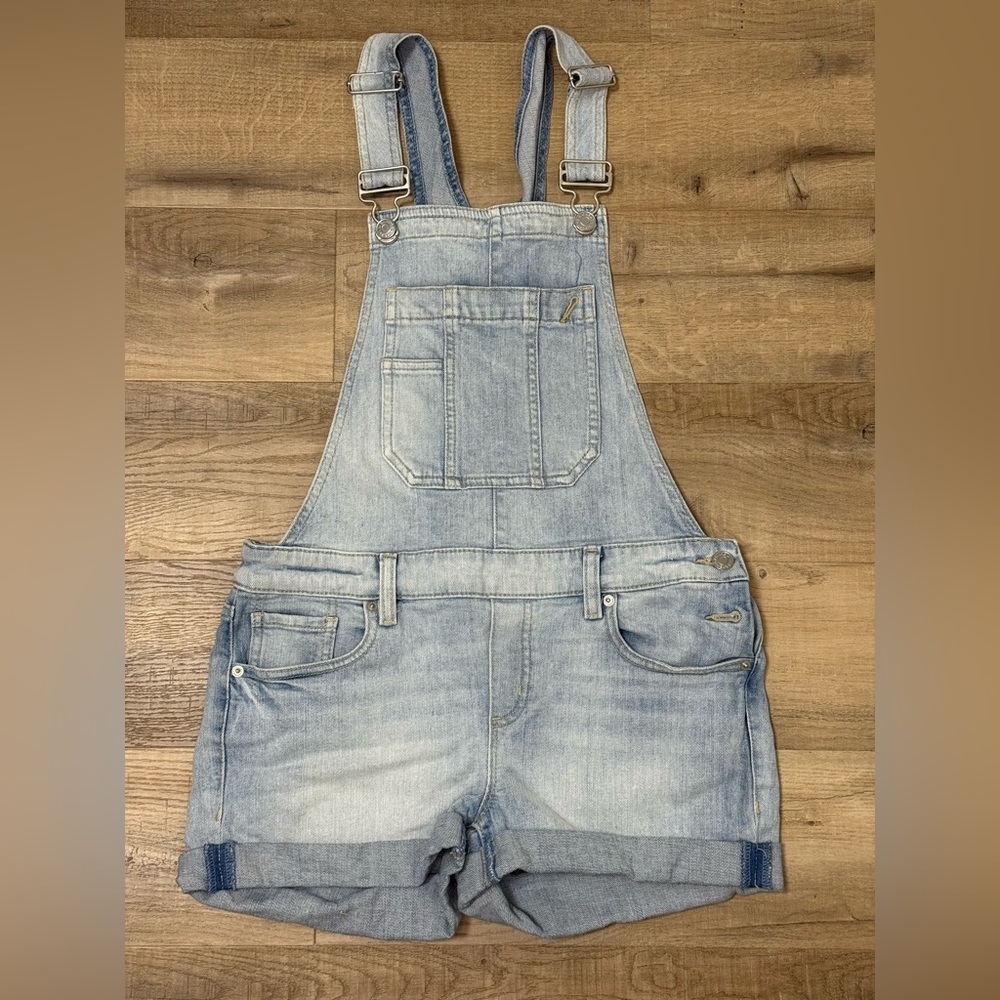 Light Blue Distressed Denim Overall shorts